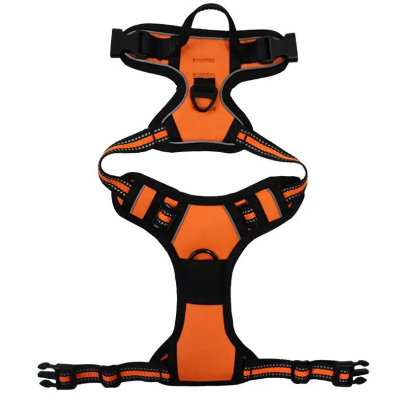 alt="Harnais orange pour chien avec système réfléchissant pour haute visibilité et ajustement facile"
